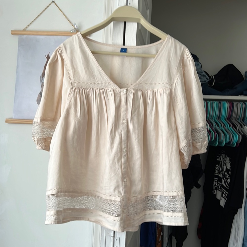 Lace Trim button front top
